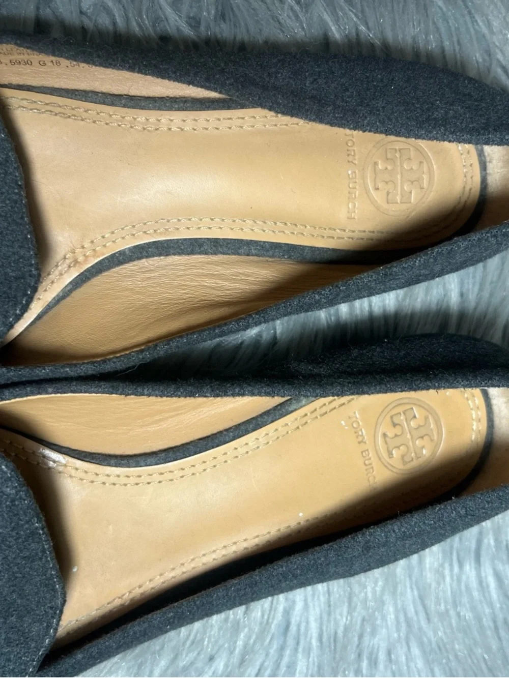 Tory Burch Antonia Smoking Loafer Wool Felt Gray Size 8.5